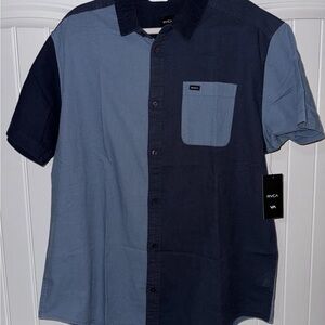 RVCA Blue Colorblock Casual Button Down Shirt with Classic Design Mens XXL NWT